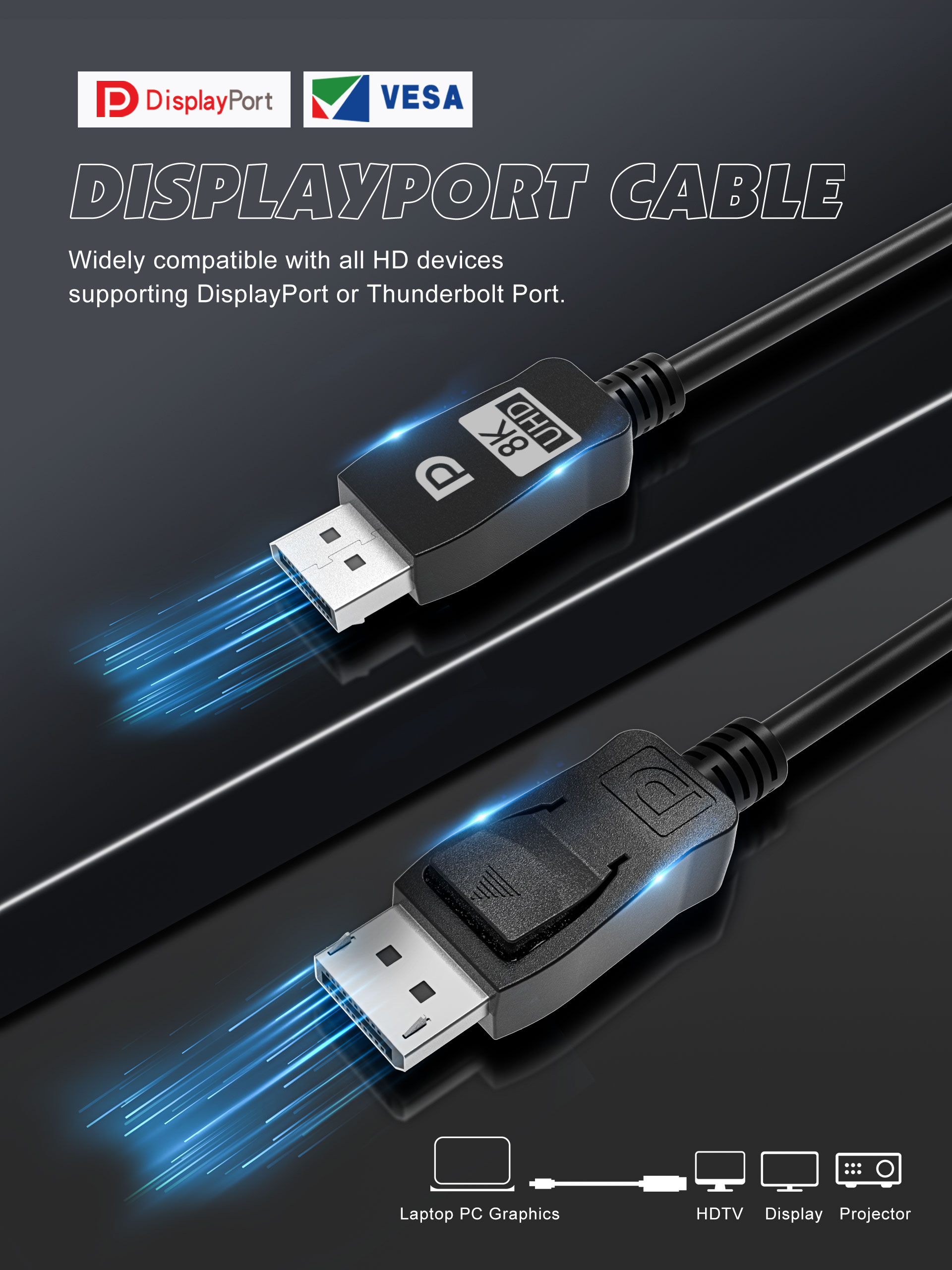 6 футов Dp к поддержке монитора Displayport Hdmi 4k 60hz кабеля Dp