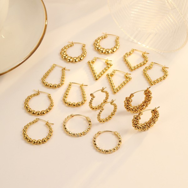 18K Vacuum Gold-Plated Fashion Stainless Steel Round Earring Female Geometric Earrings