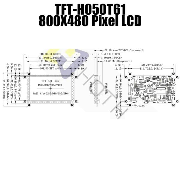 Industrial VGA HI LCD Module , 600cd/M2 5 Inch LCD Screen HI TFT-050T61SVHDVNSDC