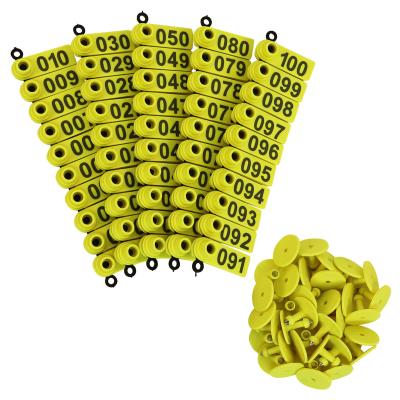 Ear Tags For Goats Sheep Lambs Pigs, Made Of Real TPU Material, Yellow Color, Numbered 001-100