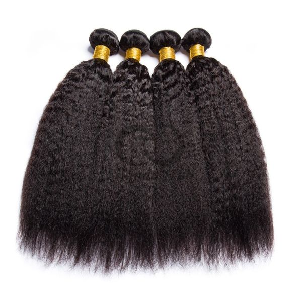 Natural Black Kinky Straight Remy Human Hair Bundles Sew In Weave Bundles Brazilian Bundle Deals