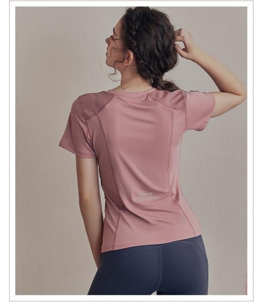 Os esportes das senhoras do ODM do OEM vestem a camisa cor-de-rosa de Mesh Splice Womens Exercise T