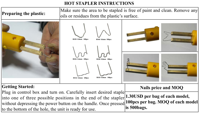 HOTSTAPLER FOR PLASTIC AUTO BODY REPAIR
