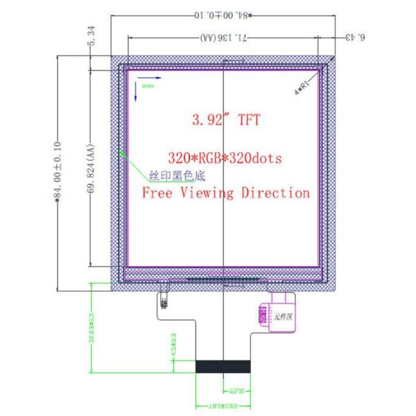 TFT LCD Производитель Поставка Квадратный TFT дисплей 4 дюйма SPI&MCU 320x320 точек