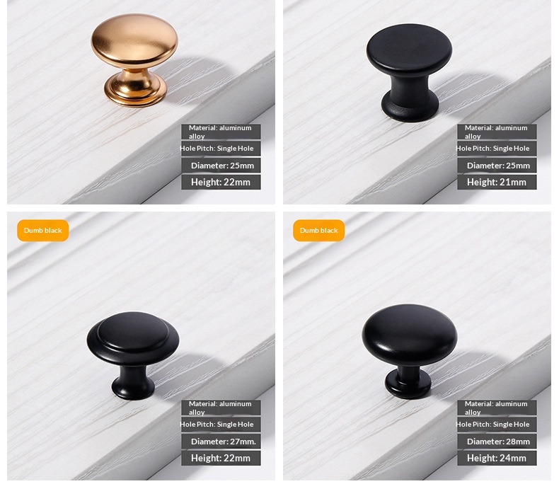 Gold Black Single-Hole Aluminum Alloy Light Luxury Nordic Modern American-Style Furniture Handle for Cabinet Wardrobe Drawer