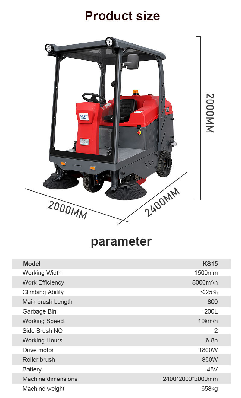 High Quality Electric Commercial Self-propelled Floor Sweeper 8000㎡/h Cleaning Efficiency Road Sweeper Machine