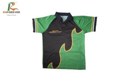 Green Boys Short Sleeve Printed Polo Shirts Silk Screen Printing Quick Dry Mesh Fabric