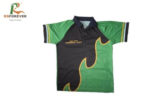 Green Boys Short Sleeve Printed Polo Shirts Silk Screen Printing Quick Dry Mesh Fabric