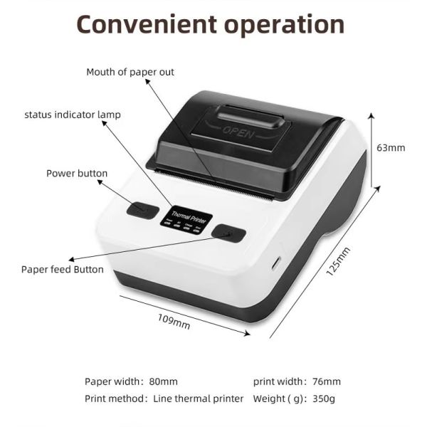 High Quality 80mm Wireless 3 Inch Portable Thermal Printer Receipt Printer Mini Portable Usb Thermal Receipt Ticket Printer