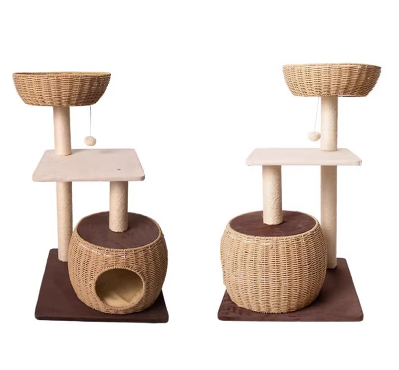 Rattan Modern Cat Tree with Nest Kennel and Scratching Post Four Seasons Universal Carton Packed Halloween/Christmas Decor