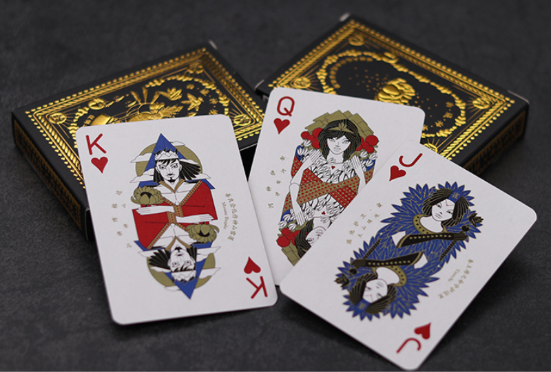 Gold Foil German Black Core Paper Playing Cards With Gold Foil Box Packaging