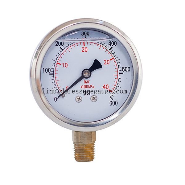40 Bar 2in Glycerine Pressure Gauge 1/4 BSP Lower Mount Pressure Gauge
