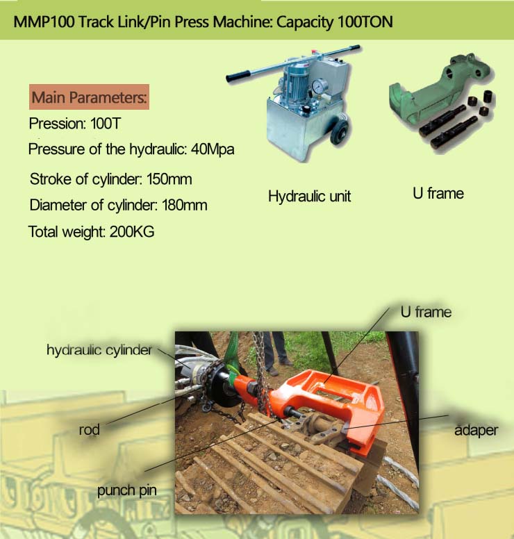 Portable Hydraulic Track Link Pin Press Pusher Machine for 20T-60T Excavator and Dozer Yellow