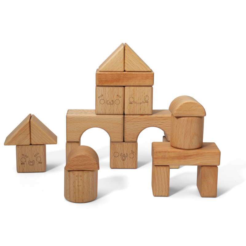 20pcs Beech Burlywood Wooden Blocks Toys Natural Montessori Learning Education