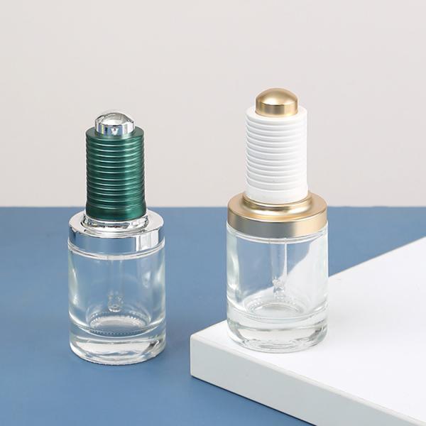 30-50ml Round Clear Dropper Glass Skin Care Oil Bottle with White Push Dropper Assembled Dropper