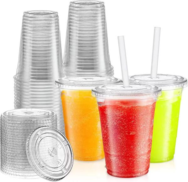 Disposable Plastic PET Cups with Lids Smoothie Milk Shake Cups Clear Disposable PET Plastic Cup for Boba Milk Tea