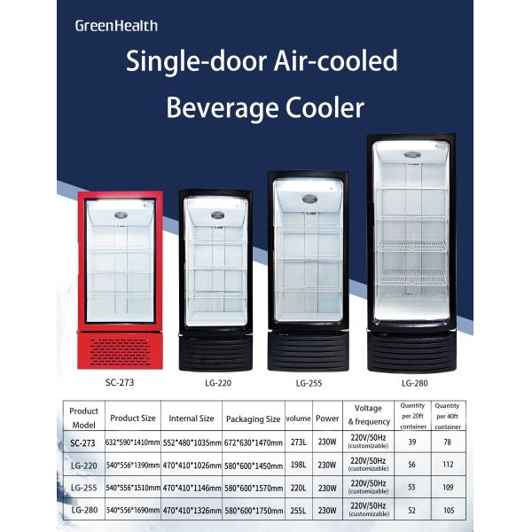 Supermarket Single Glass Door Commercial Display Cooler Upright Chiller Fan-Cooling Beverage Refrigeration Equipment