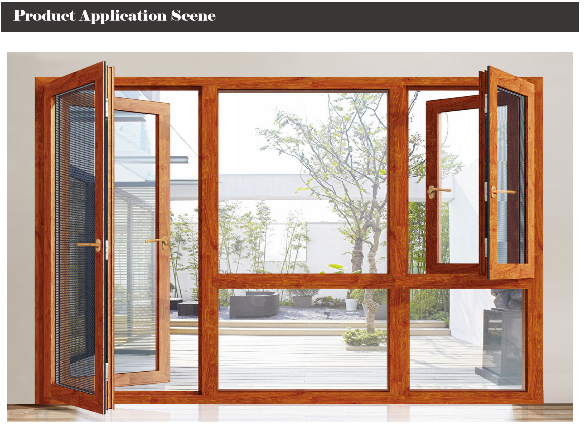 Wood Grain Frame Aluminum Flush Casement Doors Double Track With Heat Strip