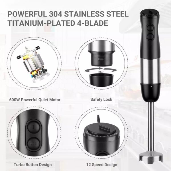 Mélangeur tenu dans la main noir d'immersion, OEM/ODM portatifs de mélangeur de main