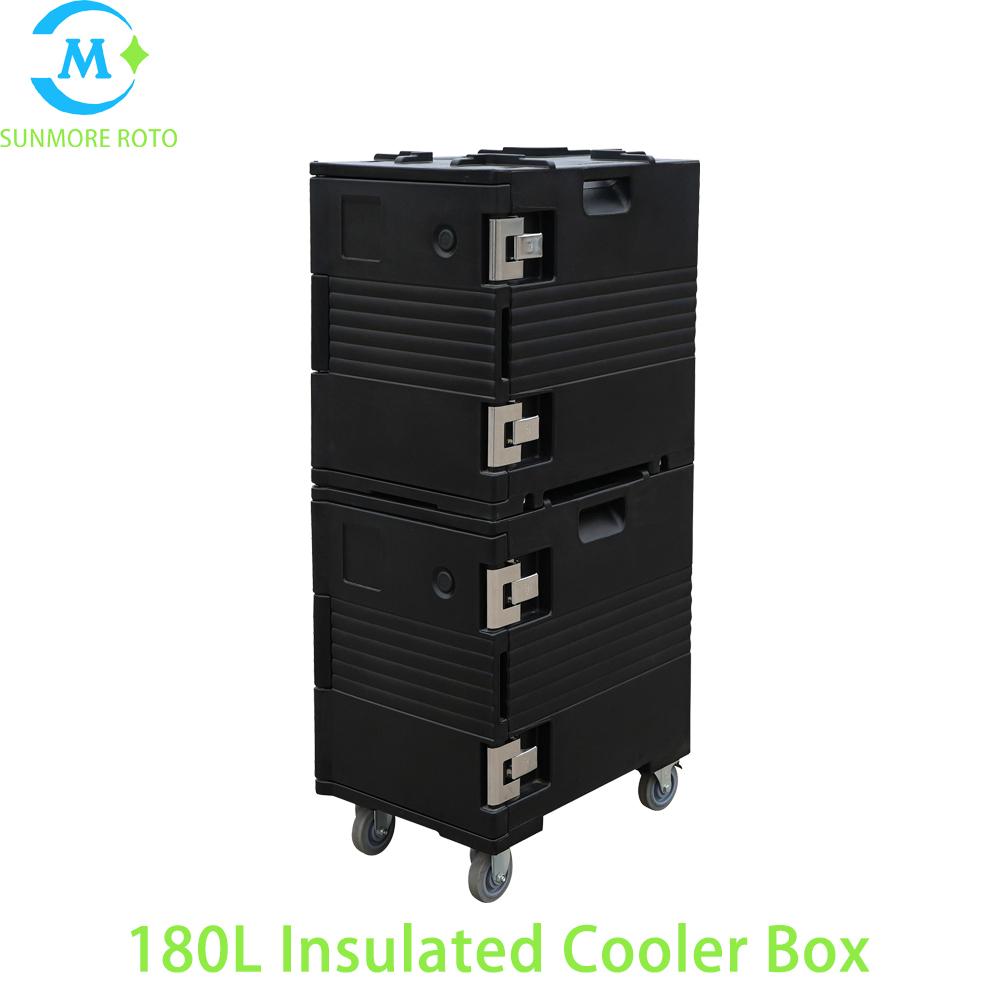 SUNMORE ROTO 180L Rotomolded Front Loading Insulated Food Box, Wheeled Thermal Catering Cabinet With GN Pan Slots For Central Kitchen Food Delivery