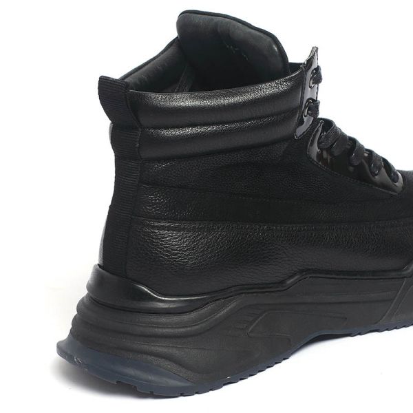 Rubber Outsole Winter Black Mens Leather Casual Boots