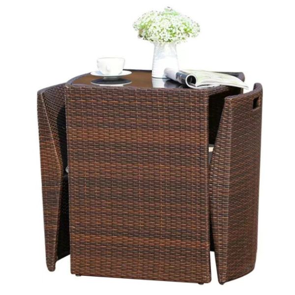 3Pcs Rattan Patio Dining Table And Chairs Leisure Patio Furniture Set Outdoor Garden