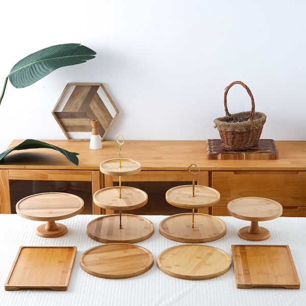 2-Tier Hexagonal Wooden Display Riser White Farmhouse Tray for Kitchen and Bathroom