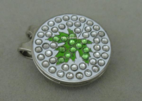 Eco - friendly Golf Cap Clip With Rhinestone , Hard Iron Brooch Pin Emblem