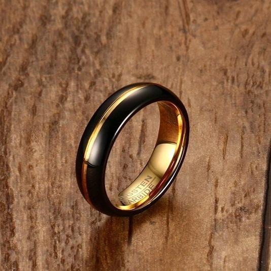 Wedding Bands or Rings 6mm Black Gold Two Tone Tungsten Ring Custom Engraved Gold Centre Groove Comfort Fit for Men Women