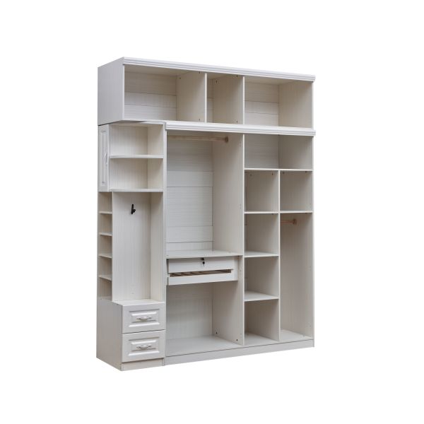 Durable Thick Large Wardrobe With Drawers , ODM Solid Wood White Painted Wardrobe