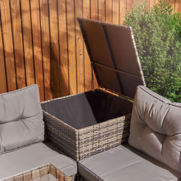 Leisure Outdoor Steel Tube Frame AJUNION Wicker Rattan Garden Set with Fire Pit Table