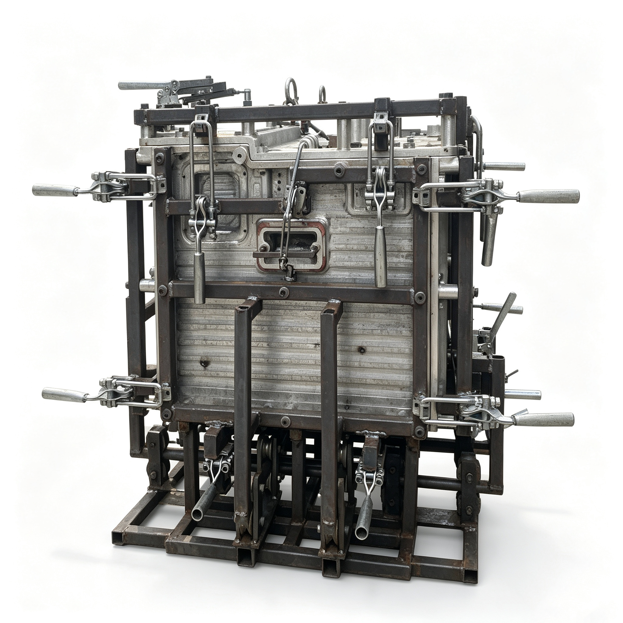Custom Complex Multi-Piece Cast Aluminum Rotomolding Mold with Multi-Directional Side-Cores & Mechanical Ejection Frame for Advanced Enclosures