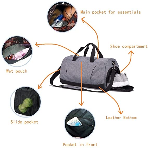 Oxford Polyester Gym Sports Duffle Bags With Wet Pocket