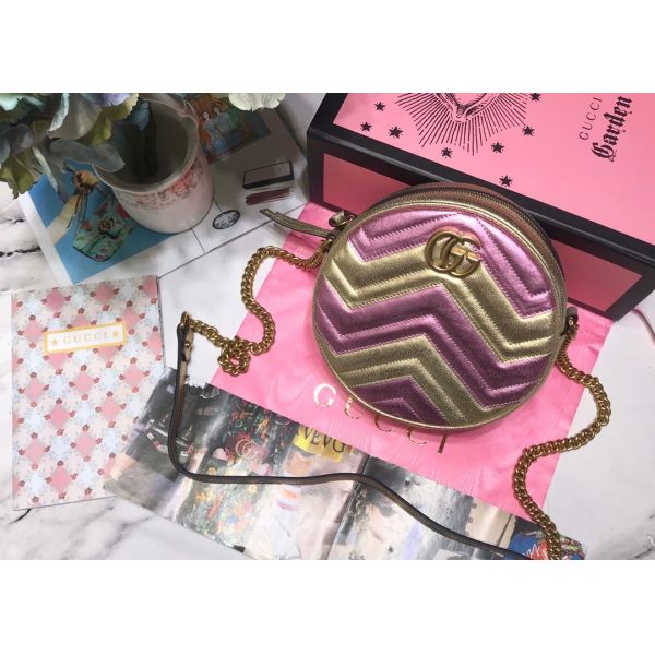 GG Marmont Wave Round Full Leather Chain Bag Soft Leather 18.5cm Length