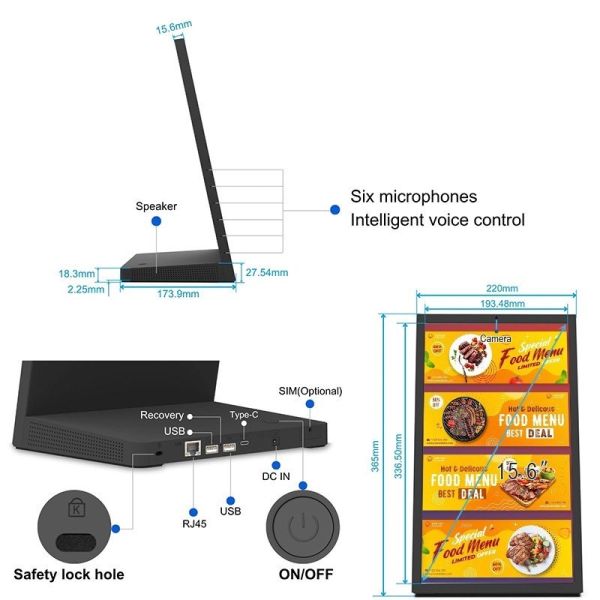 8-inch HD Display Digital Menu Board with Self-Ordering and Multi-Language Support for Restaurants