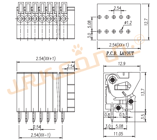 2.54mm Pitch PA66 Housing PCB Spring Terminal Block for Tool-Free Connection