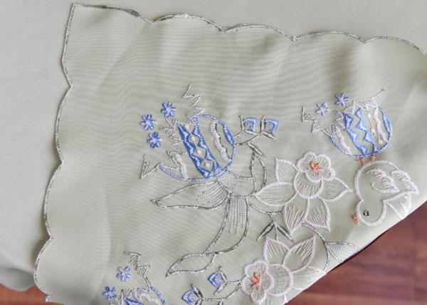 Chemical Fiber Light Green Table Cloth , Embroidered Square Table Cloths