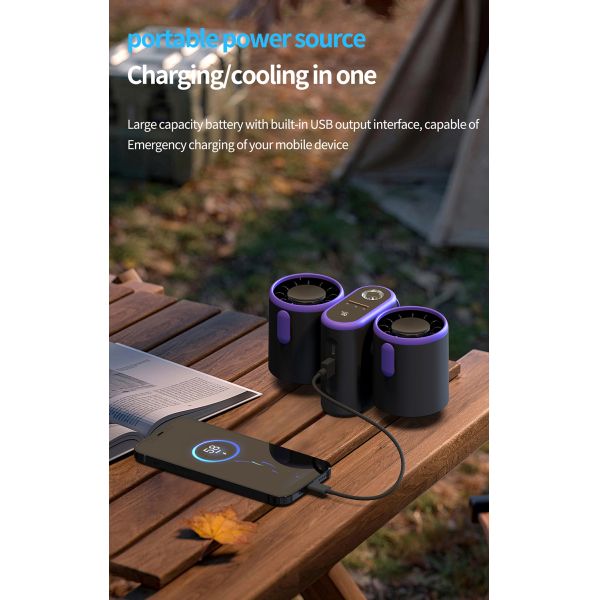 3 In 1 Dual Head Portable Air Cooling Fan With 8000mAh Battery Outdoor Use