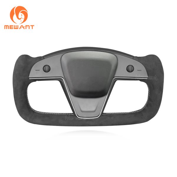 Customized Available Durable Soft Fluffy Black suede Hand Sewing Steering Wheel Cover Wrap for for Tesla Model S X 2022-2023
