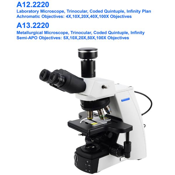 OPTO-EDU A13.2220 Infinity Trinocular Metallurgical Microscope Semi-APO BD Coded 5 Holes Nosepiece