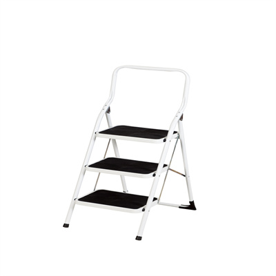 150kg Foldable Carbon Steel Hand Truck Ladder White 3 Step Metal Handrail