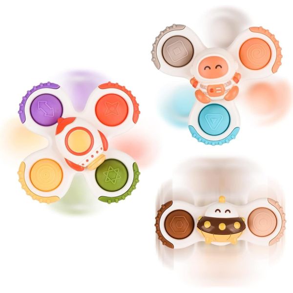 Unisex 3PCS Suction Cup Spinner Toys for Learning Sensory Toddlers 1-3 Baby Bath Ideal Gifts