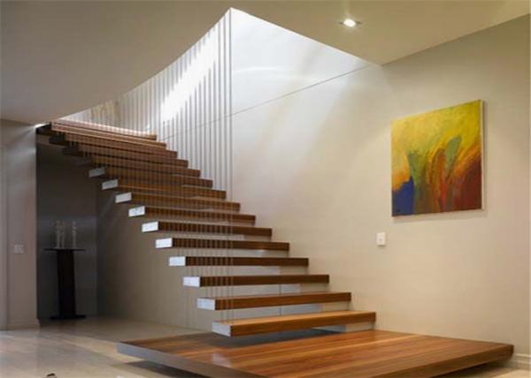 Walnut Wood Treadsmodern Floating Stairs Cable Railing Residential Usage
