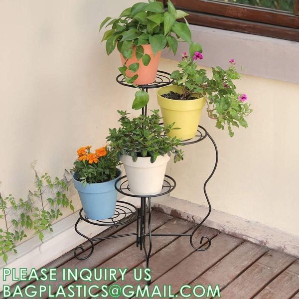 Plant Stand Indoor Outdoor, Plant Shelf Multiple Flower Pot Holder, Metal Wrought Iron Planter Shelf Plant Display