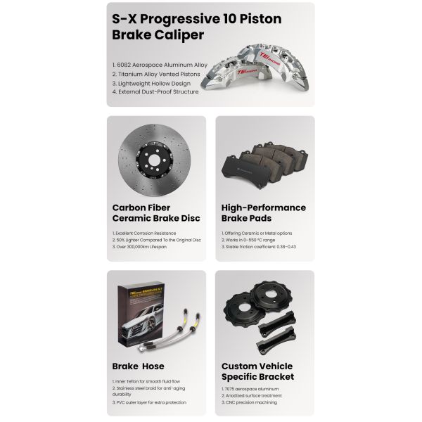 TEI BBK S-X Auto Brake System Carbon Ceramic Brake Rotor Modified Car Front 10 Pot Brake Caliper Kit for Range Rover