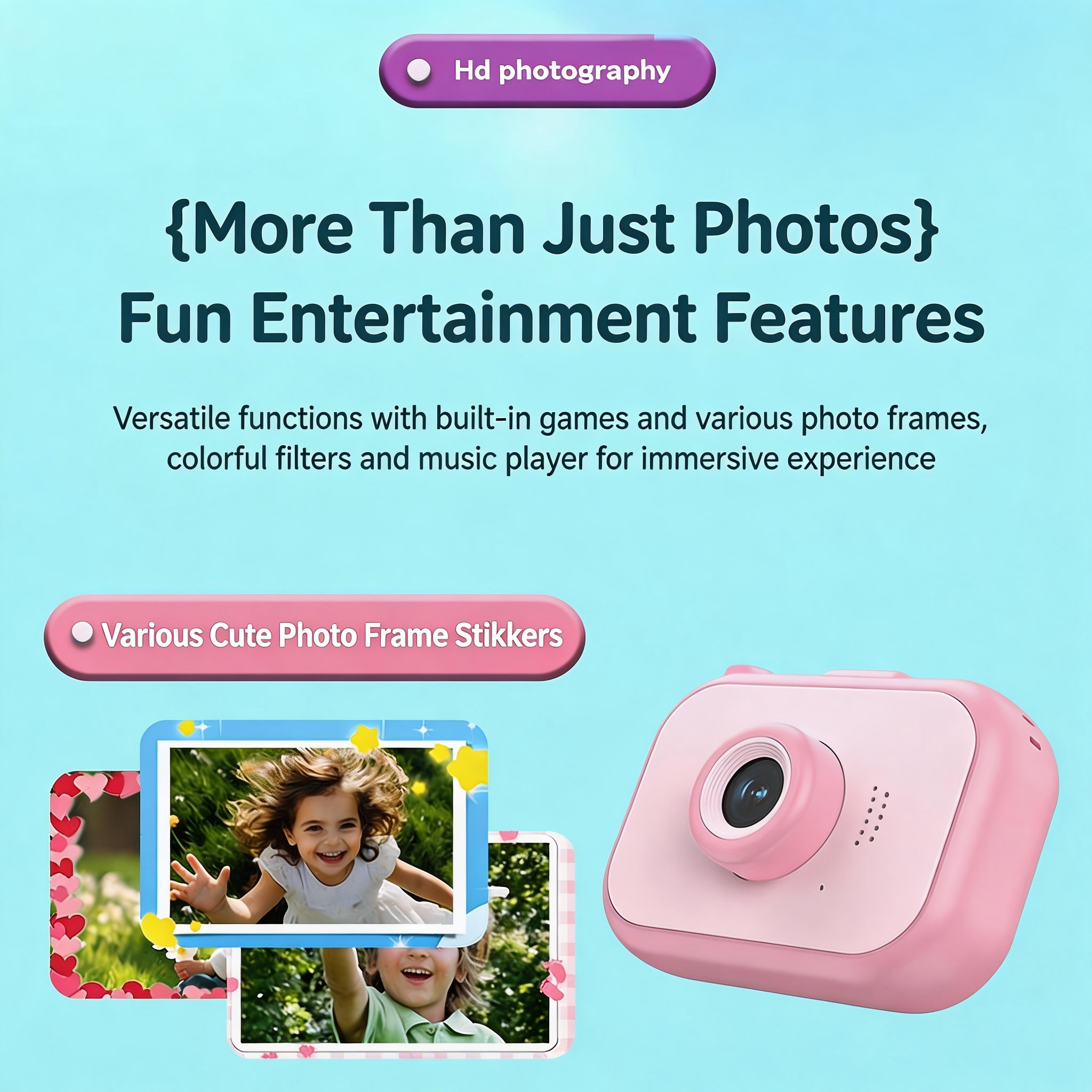 DLC Kids Digital Camera CMOS MicroSD 9600W Dual Lens 1080P HD Video 2.0