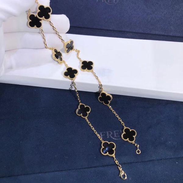 Fantastic  Van Cleef & Arpels 18k Gold Vintage Alhambra Necklace 10 Motifs