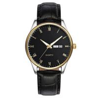 Brown Leather Strap Mens Wrist Watch Dual Calendar Luminous Quartz Anti Fog