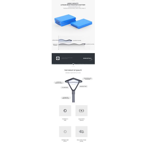 courtyard solar led lights 40w 400*400mm 420mm Lithium Iron Phosphate 3.2v/20000mah