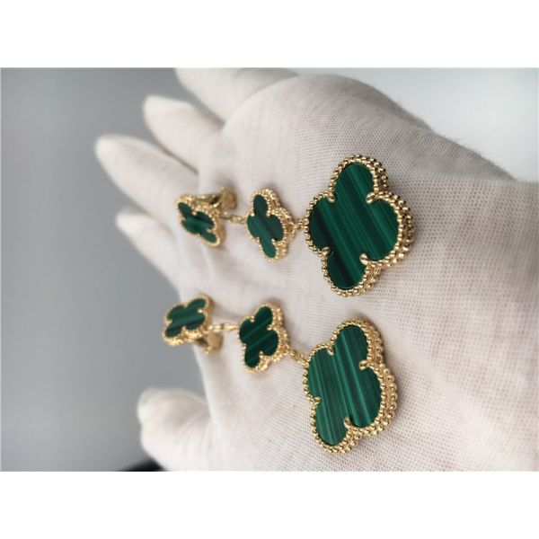 18K Gold Luxury jewe factory earrings 3 motifs malachite 18K yellow gold jewelry